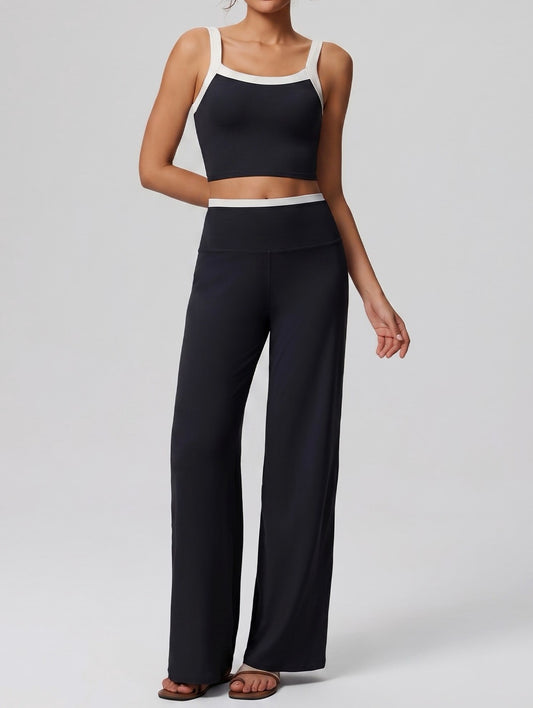 black straight wide leg pants for women