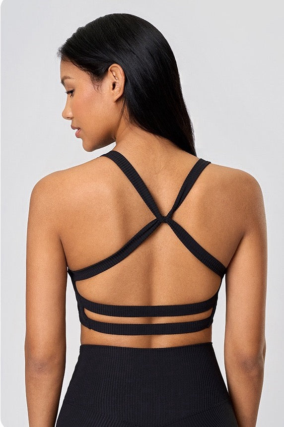 strappy back sports bra black