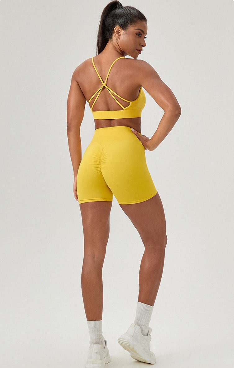 strappy back sports bra yellow