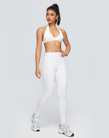 white stretchy fitness leggings