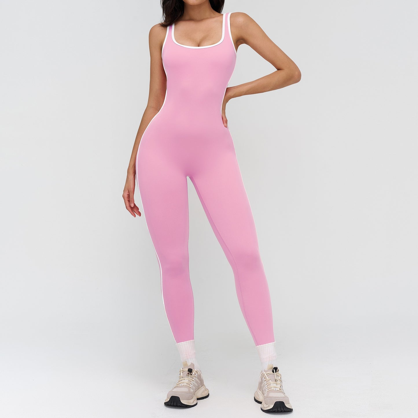 pink stretchy workout bodysuit women