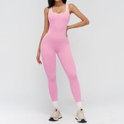 pink stretchy workout bodysuit women