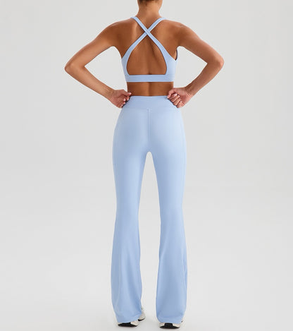 stylish criss-cross back sports bra blue colour