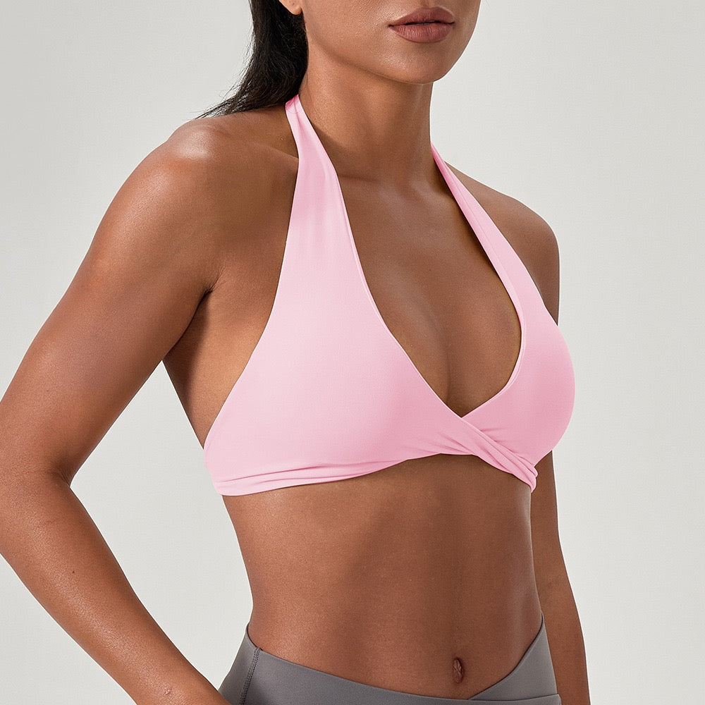 pink gym bra twist front design