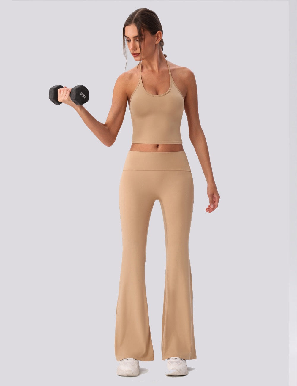 khaki halter workout bra top