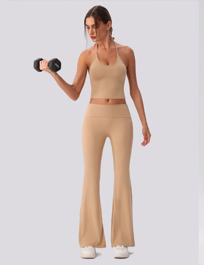 khaki halter workout bra top