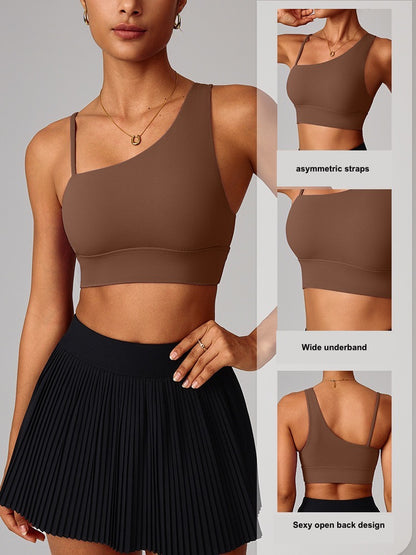 supportive one shoulder workout bra