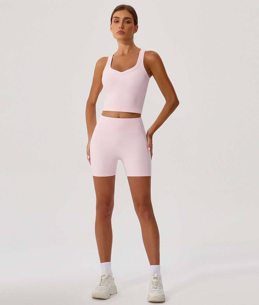 sweetheart neckline sports bra pink