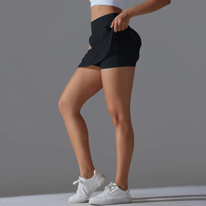 High-Waist Tennis Skirt with Pockets and Built-In Shorts - Light Green