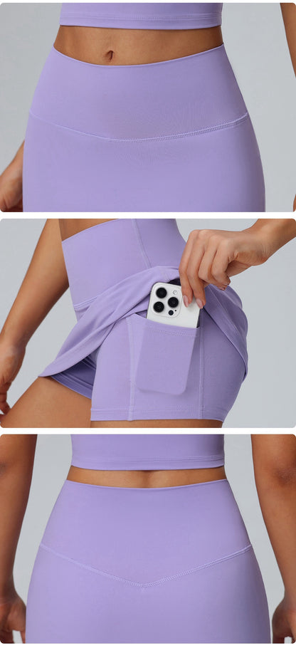 purple tennis skort with phone pocket