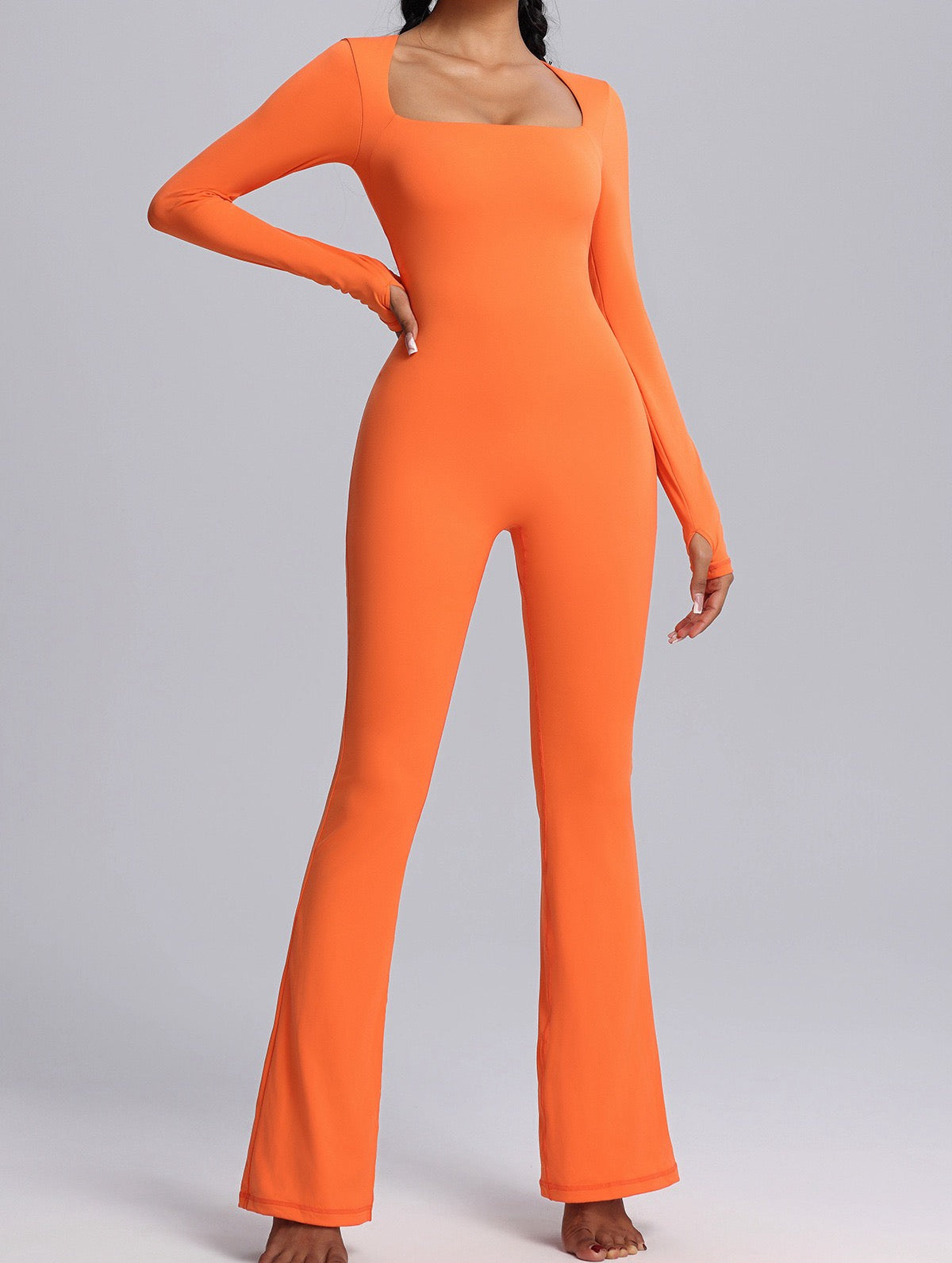 thumbhole sleeve workout jumpsuit
