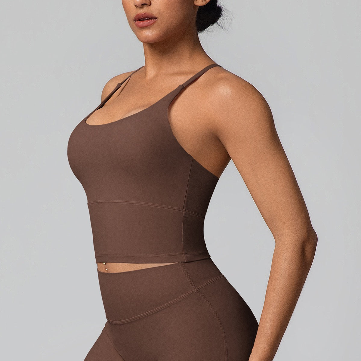trendy brown yoga tank for earthy aesthetics