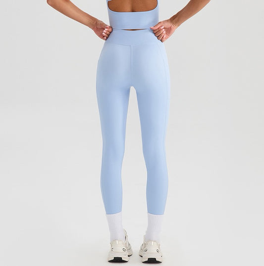 blue crossover high waisted leggings