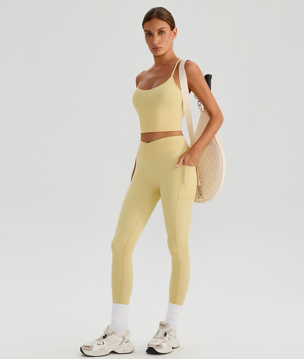 yellow matching workout set for yoga and pilates