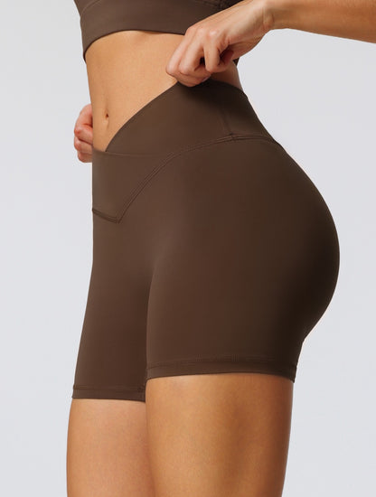 tummy control V-waist shorts in brown