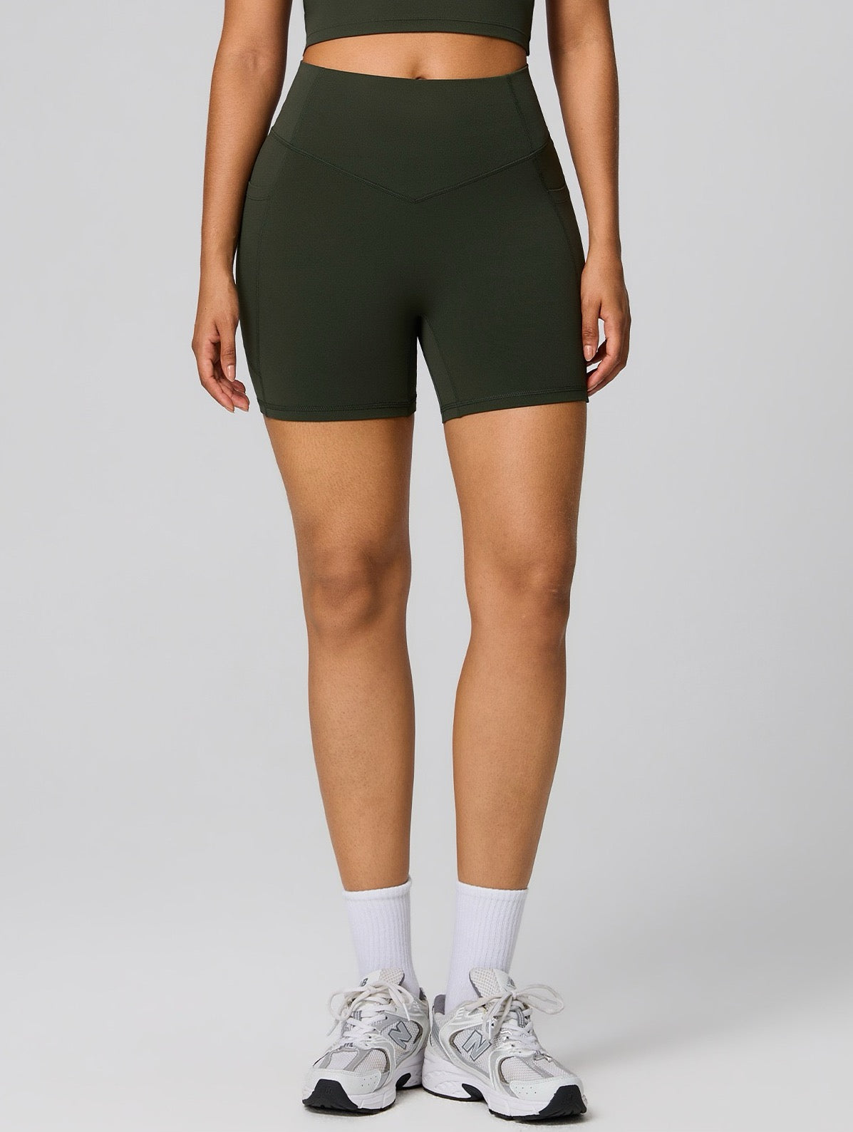 green tummy control gym shorts women