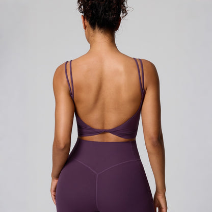 twist back workout top purple