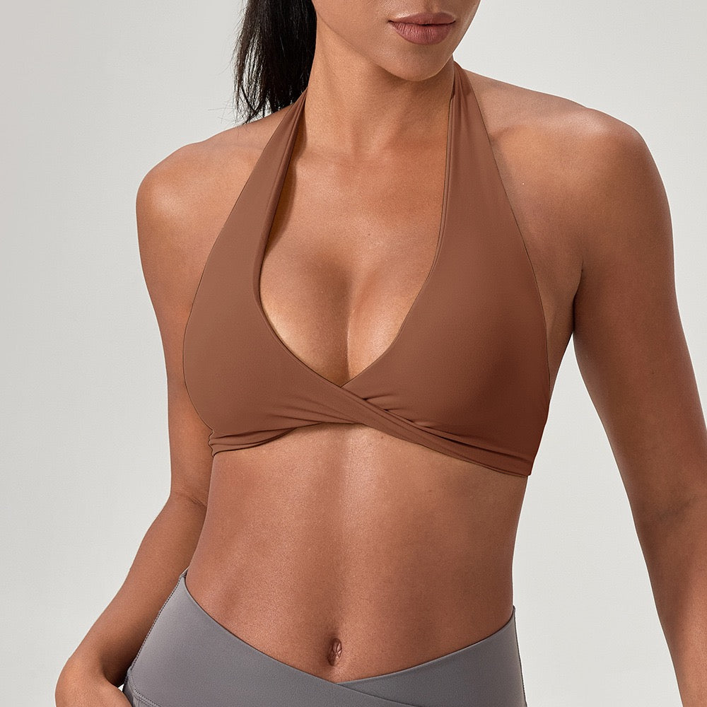 twist front sports bra brown colour