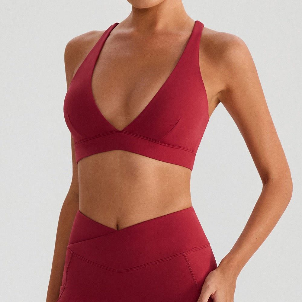 v-neck fitness bra red colour