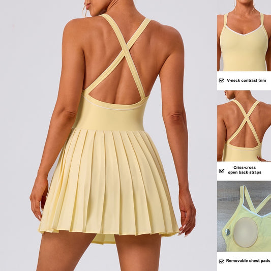 v neck pleated tennis dress