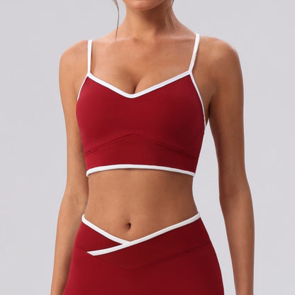 v neck sports bra red color