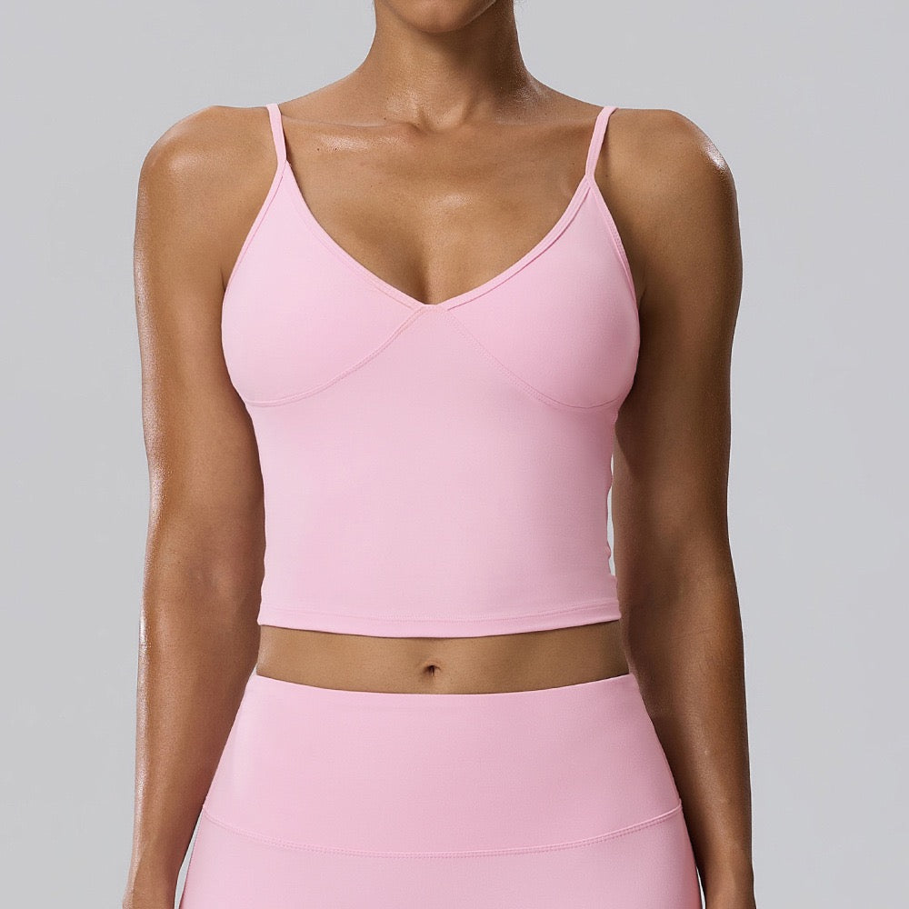 v neck sports bra pink