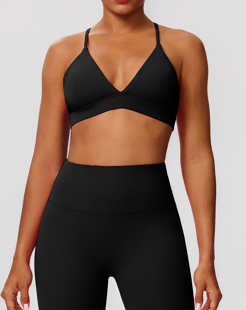 black v neck sports bra women
