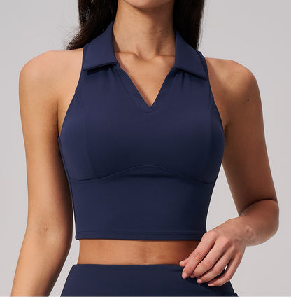 blue v neck workout top women 