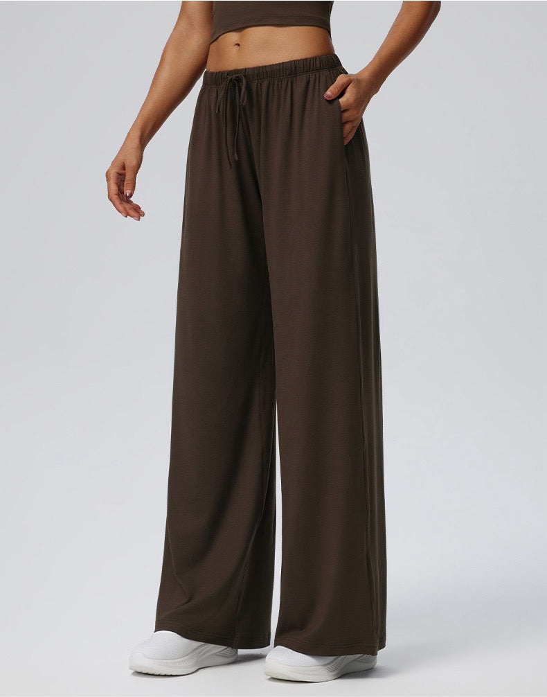 brown wide leg lounge pants with pockets