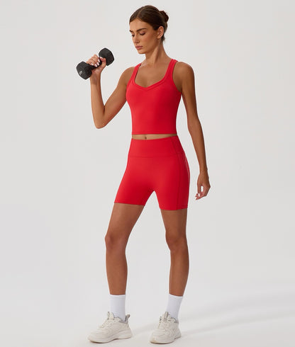 wide strap sports bra red