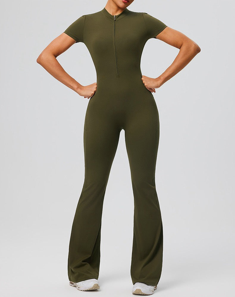 women flared athletic jumpsuit