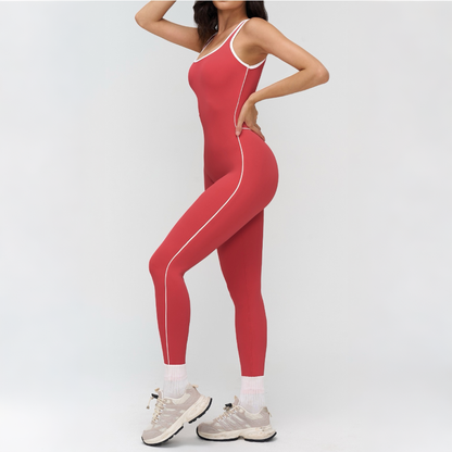 Open Back Body Sculpting Workout Jumpsuit - Red