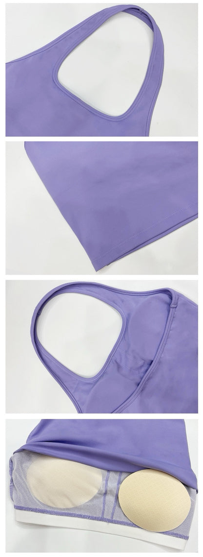 women gym top with pads purple colour