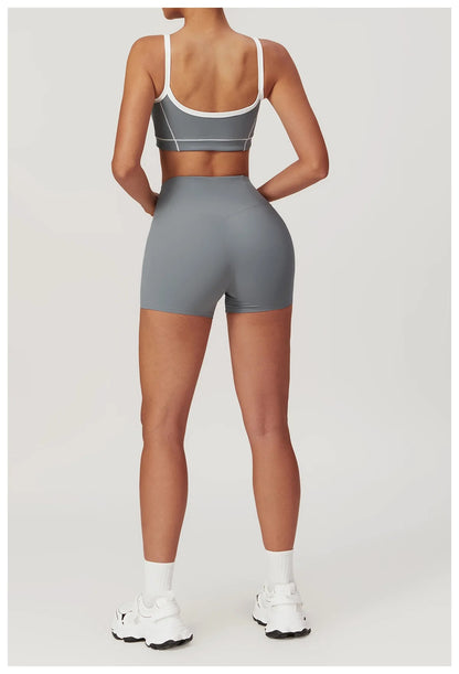 Wave Essential Sports Bra & High-Waist Shorts Set – Grey