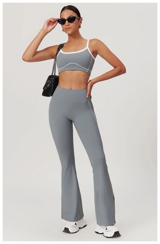 Power Curve Flare Leggings and Sports Bra Combo - Grey