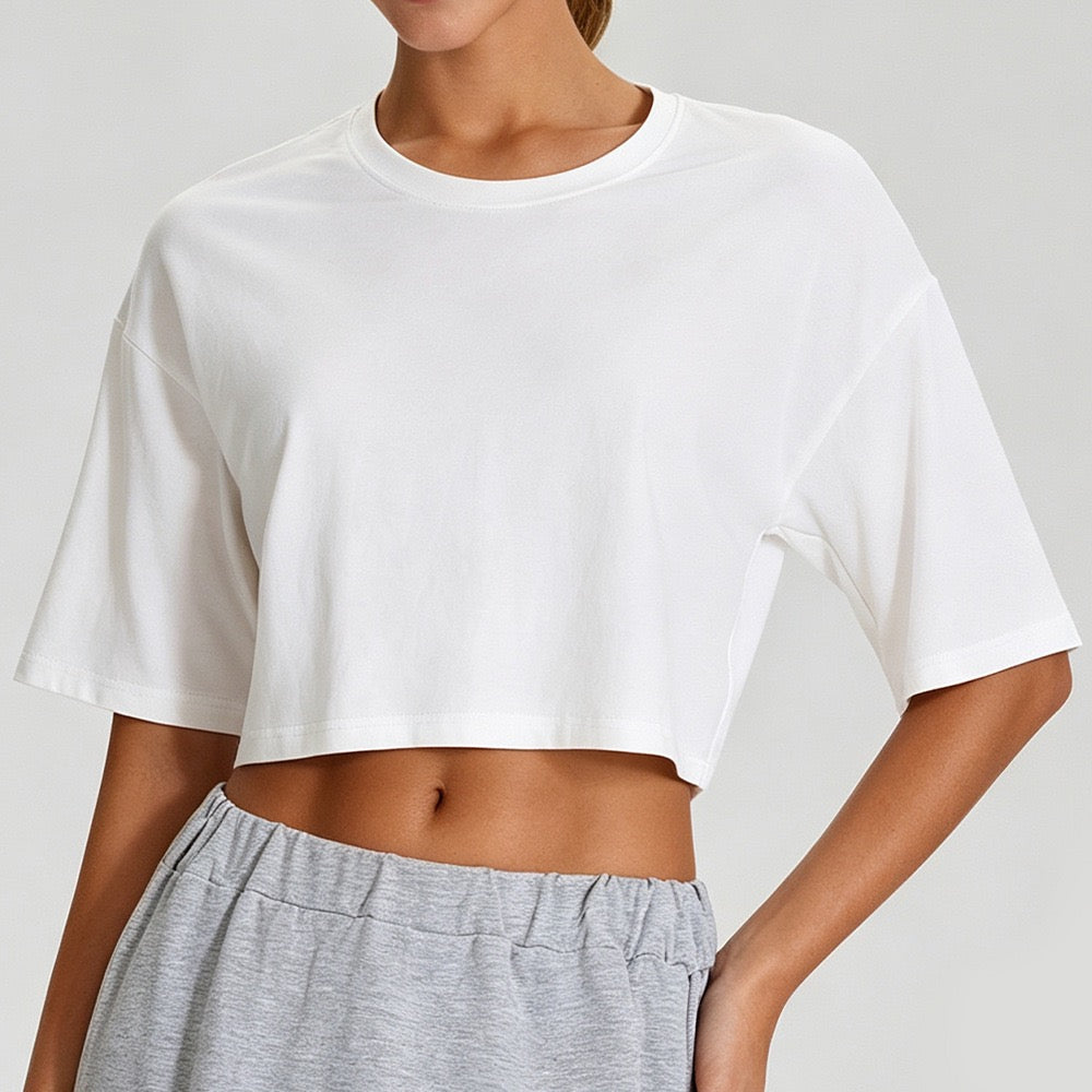 women's athleisure crop tee white