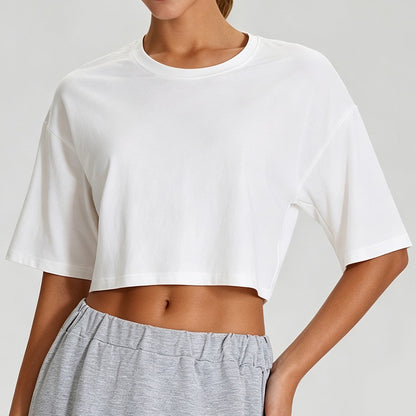 women's athleisure crop tee white