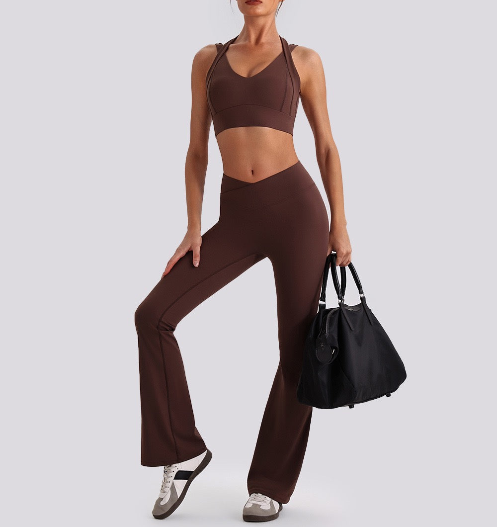 women's athleisure flare pants brown