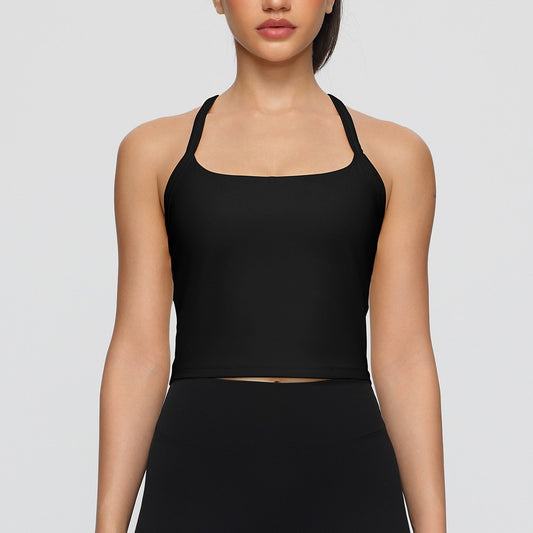 womens built-in bra yoga tank top black 
