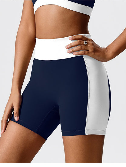 High-Waist Color Block Seamless Shorts – Green