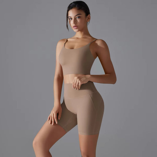 Seamless Crop Top & Biker Shorts Set - Cocoa