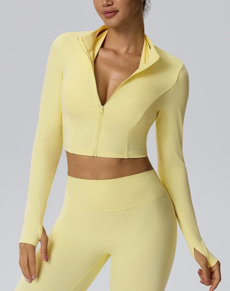 women's cropped sports jacket in yellow
