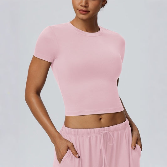 pink cropped workout top for women