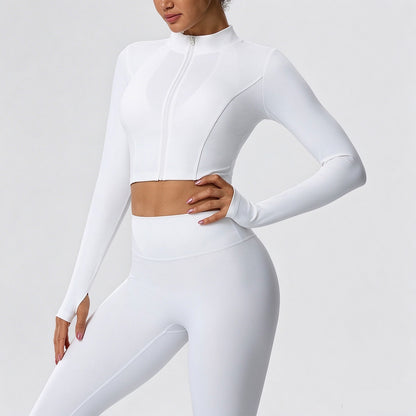 women's white cropped zip up activewear jacket