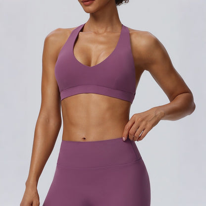 women's deep v sports bra purple