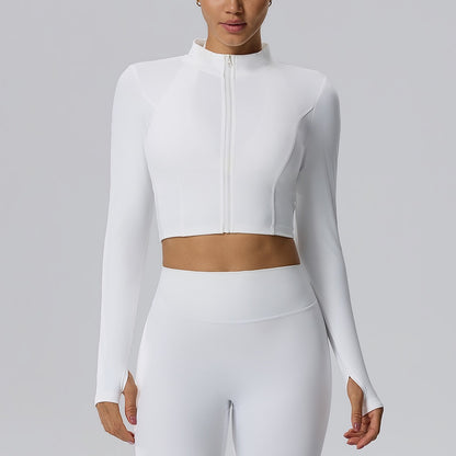 women's fitted cropped workout jacket white