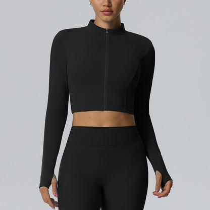 women's fitted zip up athleisure jacket black
