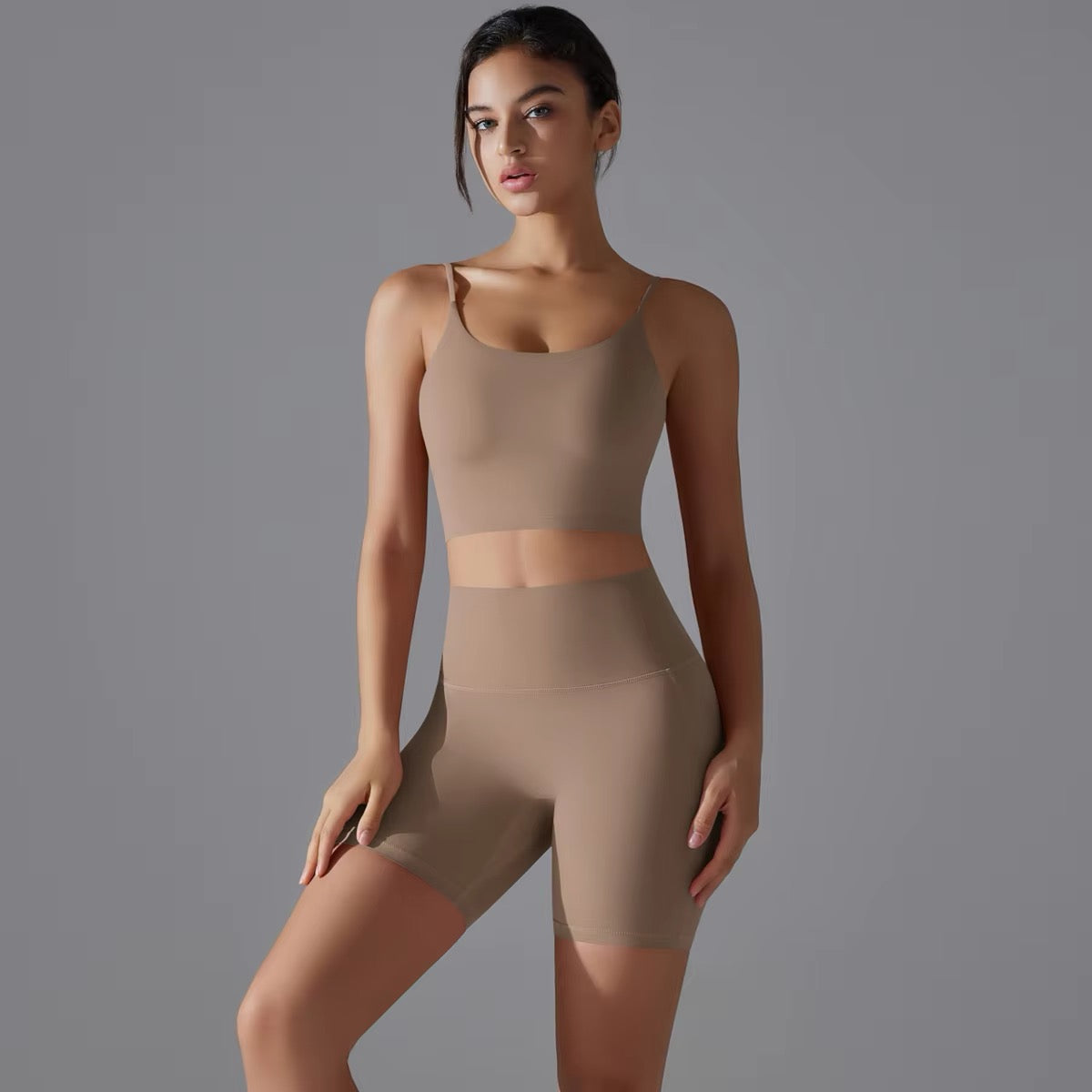 Seamless Crop Top & Biker Shorts Set - Pink Lychee