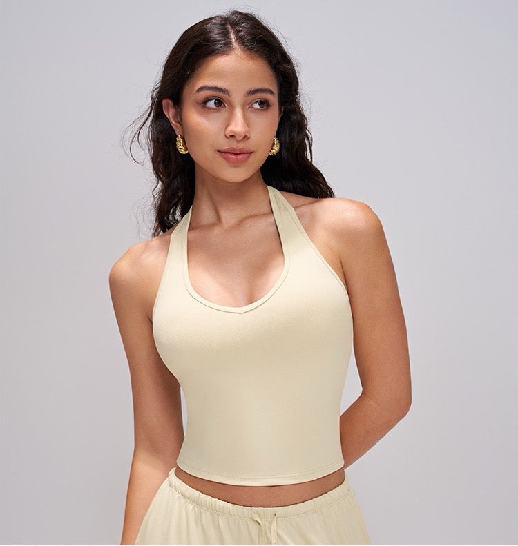 women's halter neck workout tank top yellow