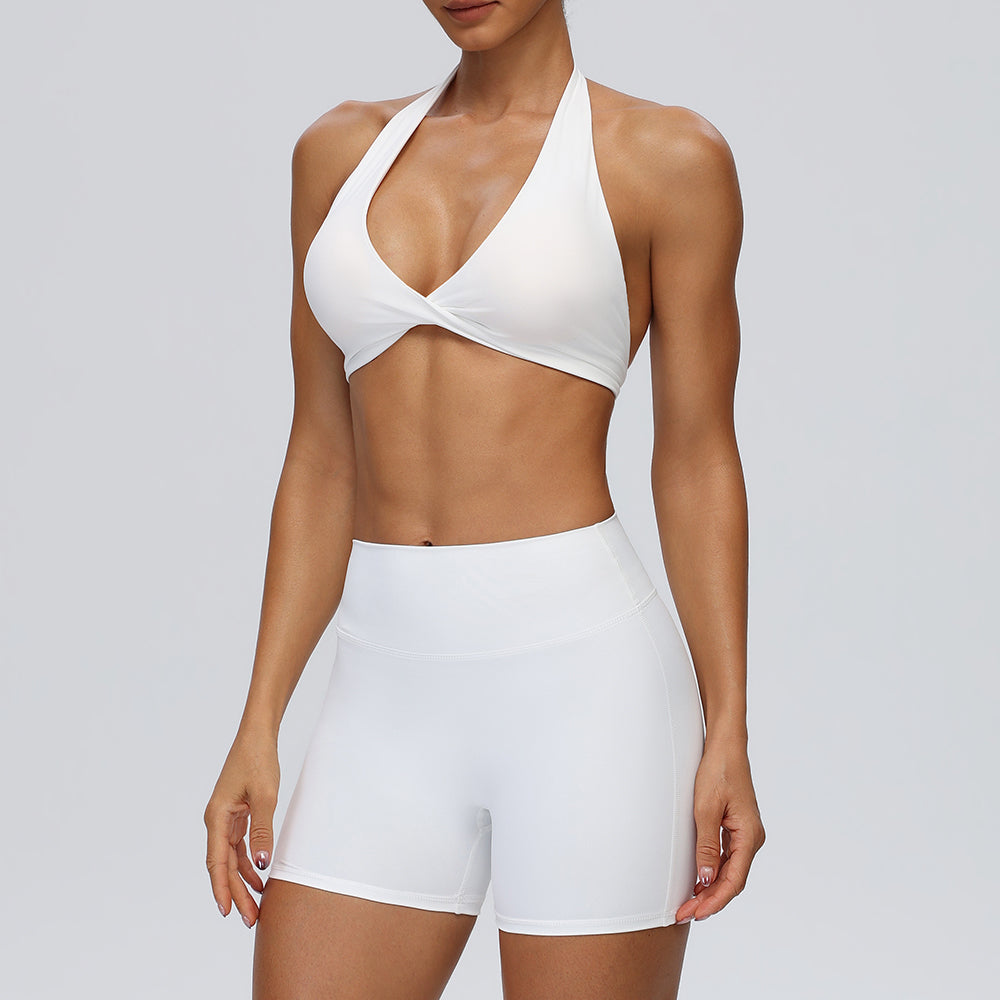 white halter bra workout set